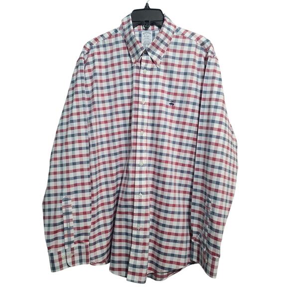 Brooks Brothers Red Blue Checkered Shirt Size XL Regent Fit - Picture 1 of 5